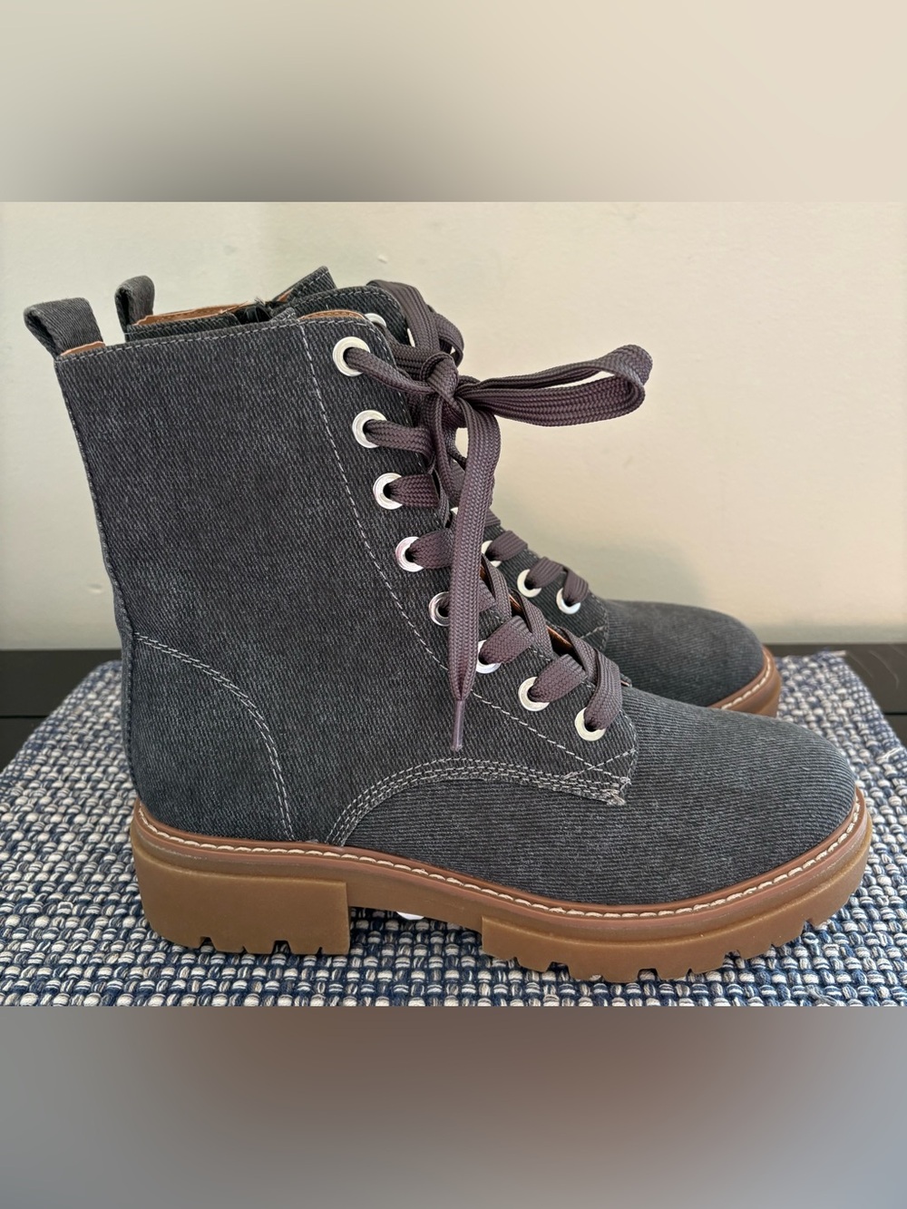 Sun & Stone Dark Gray Canvas Combat Style Boots Size 8.5 NEW